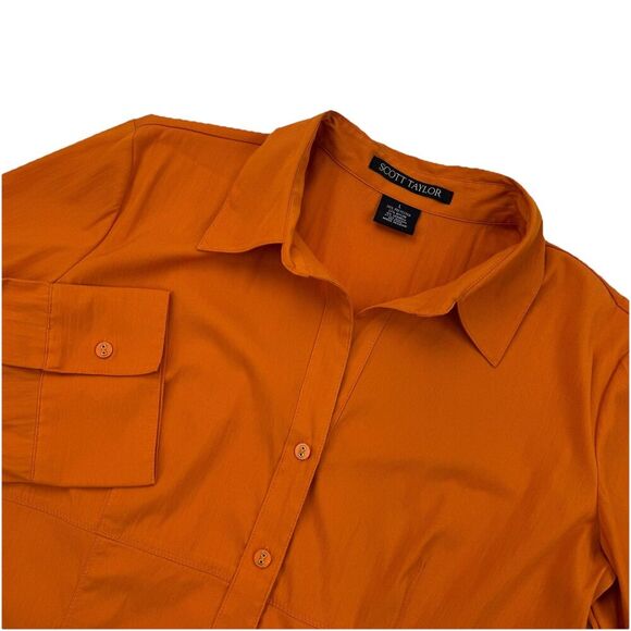 Scott Taylor Orange Button Up Shirt Womens Large 3/4 Sleeve Stretch Career Top - Picture 1 of 8